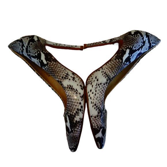 IDIFU Classic Pointed Toe High Heels 4" Snakeskin Print Shoes White Women Size 7 - Picture 7 of 10